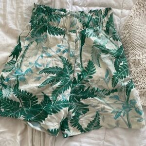 Tropical Linen Blend High Waisted Shorts